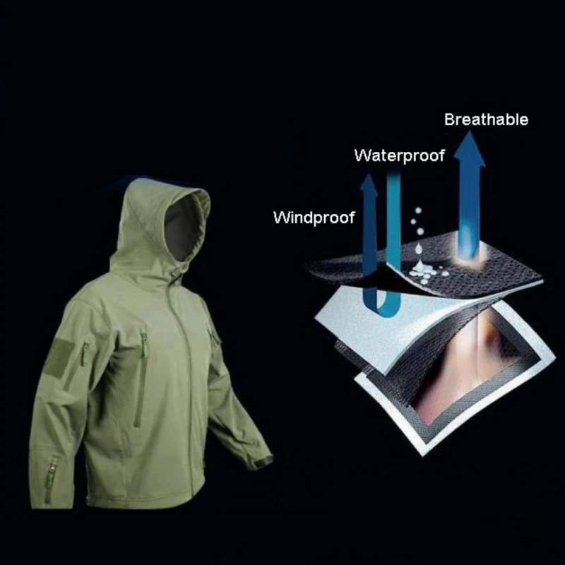 

Outdoor Hunting Fishing Fleece Jacket Men's Waterproof Camping Hiking Jacket Warm Hooded Coat Windbreaker