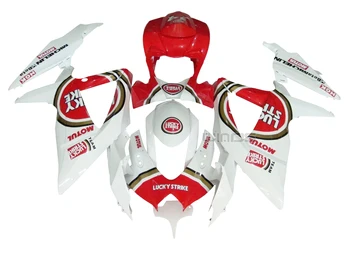 

For Suzuki GSXR600/R750 K8 2008 2009 2010 ABS Plastic Body Fairing Kit White Red Lucky Strike Edition