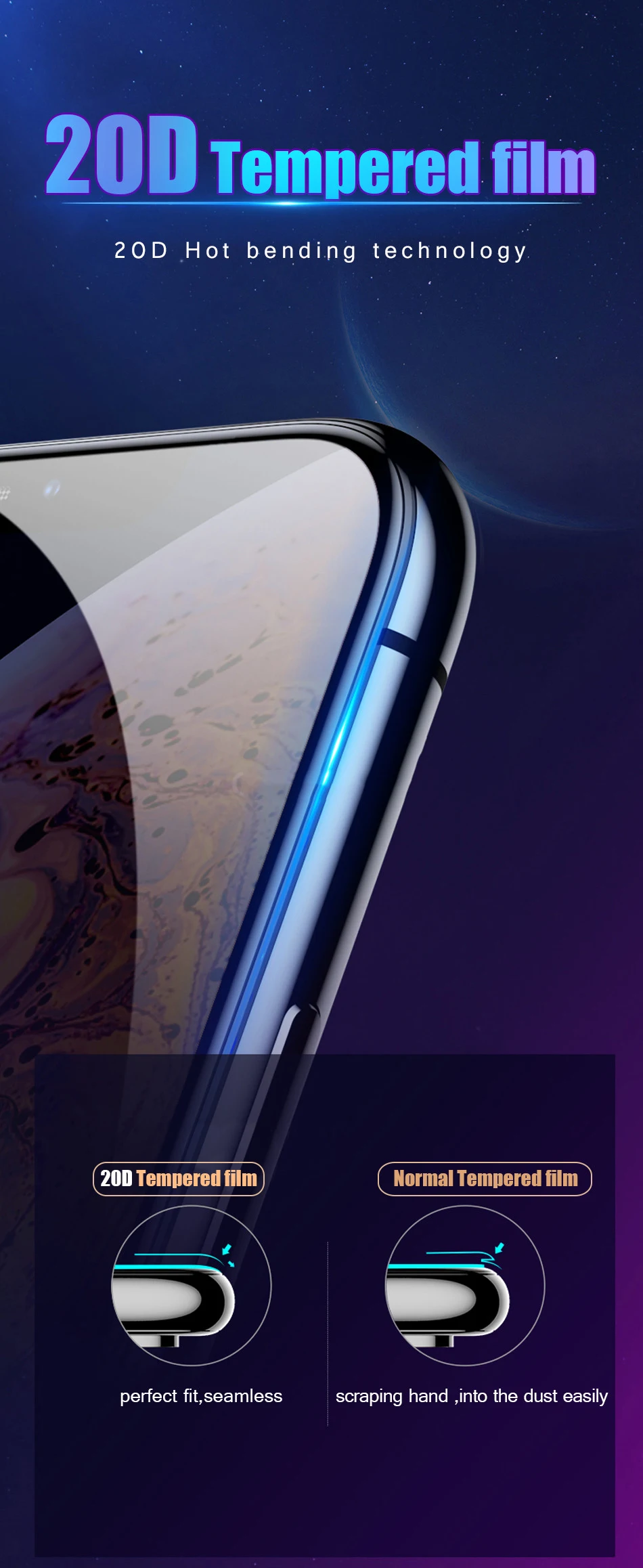 20D защитное стекло с закругленными краями для iPhone 7 8 6 6S Plus, закаленное защитное стекло для X XR XS Max