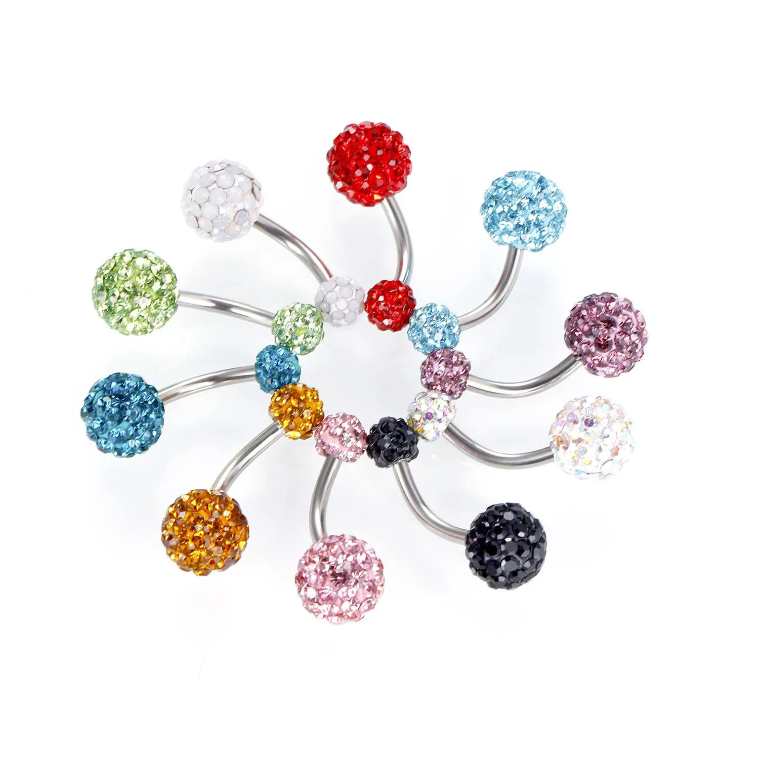Stainless Steel Round Cz Crystal Disco Ball Belly Button Ring 14G Gltter Belly Piercing Bar Sexy Navel Bar Piercing Nombril piercing jewelry belly button earrings belly button piercings body piercing jewelry body jewelry 1PCS