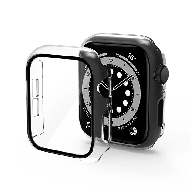Glass+Case for iWatch Case Cover for Apple Watch Case 45/41mm 44mm 42mm 40mm 38mm Series 7 6 5 4 3 2 1 SE Protector Accessories Transparent
