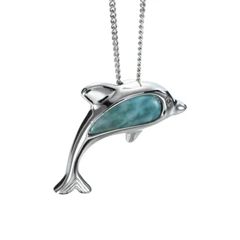 

High Quality Sea Life Larimar Jewelry Natural Larimar Dolphin Pendant Necklace for Womens Jewelry Gift