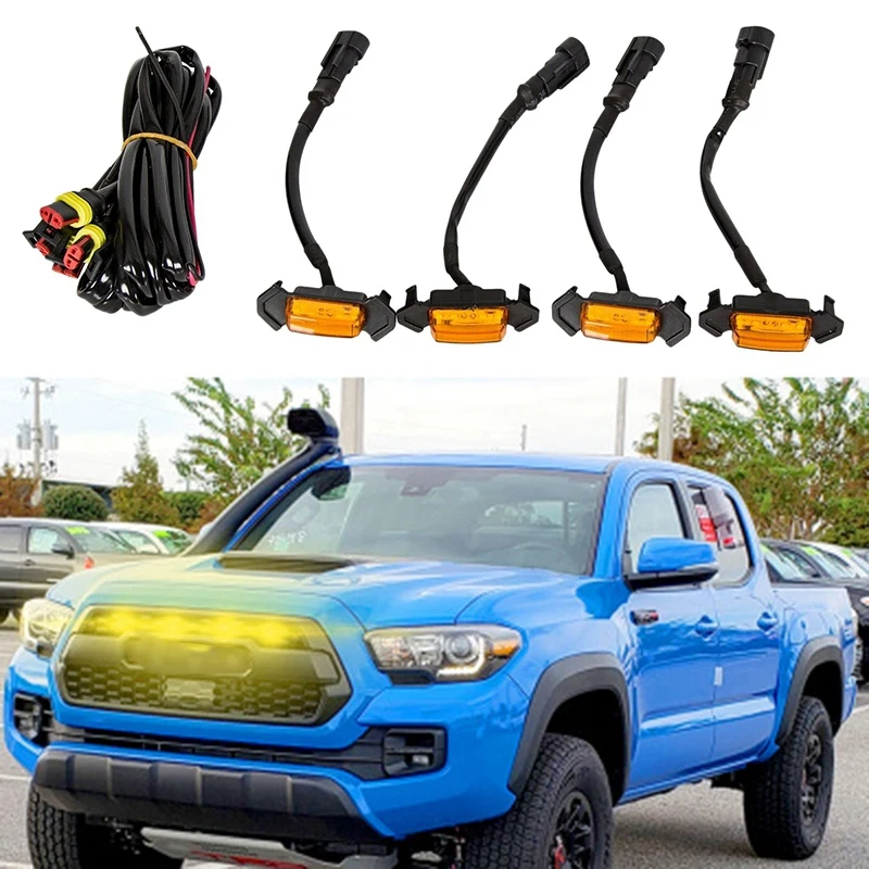 Набор из 4 решетчатых янтарных светодиодных ламп для Toyota Tacoma Trd Grill