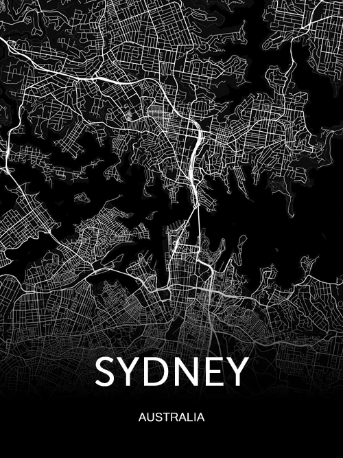 Sydney -Black На заказ, Современная черно-белая карта городов мира, Лондона, Парижа, Нью-Йорка, плакаты, Рим, Карта города, печать на холсте - Цвет: Sydney -Black