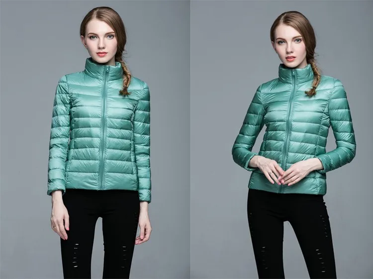 Winter Women Stand Collar 90% White Duck Down Jacket Female Ultra Light Down Jackets Slim Long Sleeve Parkas Candy Color Fashio