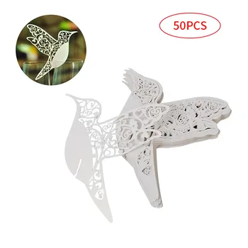 

50pcs DIY Place Card Flying Birds Cups Glass Wine Wedding Name Cards Laser Cut Pearlscent Paper Cards Birthday Party Decoration