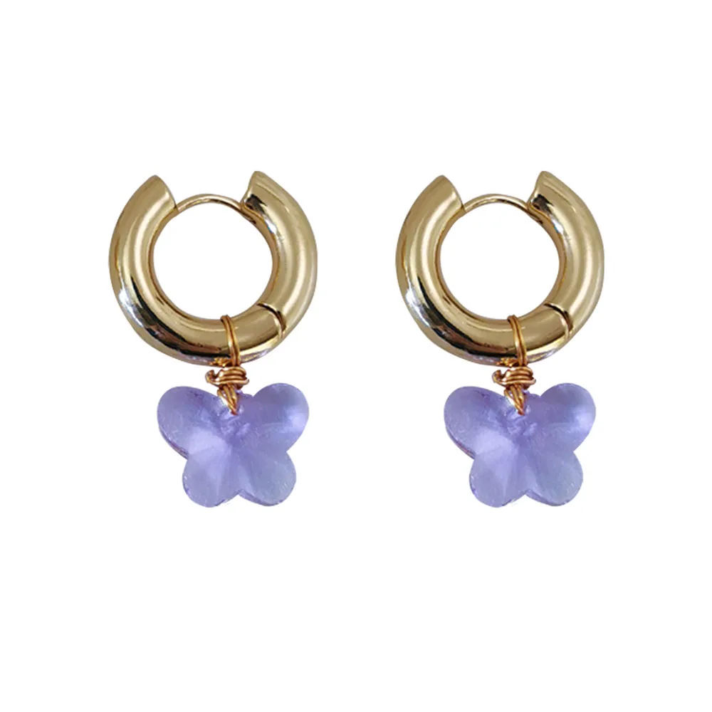 Peri'sBox 2 Colors Glass Love Heart Earrings Flower Chunky Circle Geometric Earrings Butterfly Elegant Minimalist Brass Jewelry - Image 6