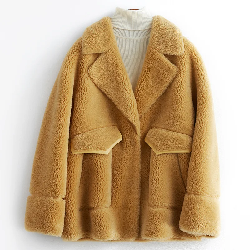 AYUSNUE новая зимняя куртка овечья шерсть шуба женская пушистая вязанный натуральная шерсть куртка Корейская манто Femme B19F95588 - Цвет: Yellow