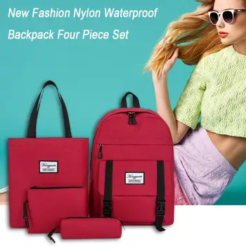 

4pcs/set Durable Nylon Fashion Shoulder Messenger Tote Bags Pure Color Clutch Pencil Cases Women Waterproof Backpacks