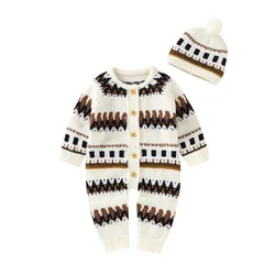 Barboteuse en coton tricotée une pièce pour bébé, avec capuche, vêtements pour enfants, nouvelle collection automne 
