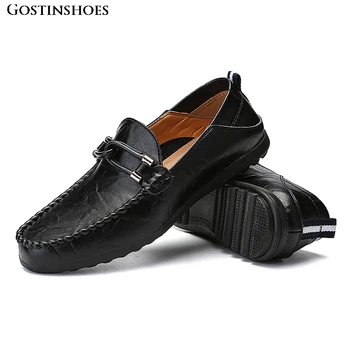 

Handmade Genuine Leather Men Casual Shoes Luxury Men Loafers Moccasins Homme Slip on Black Driver Shoes