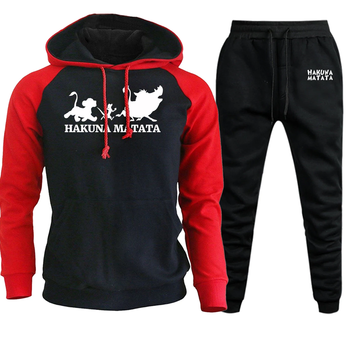 The Lion King Streetwear Cartoon Mens Raglan Hoodies Autumn Wianter New Suit Casual Pullover Fleece Hoody+Pants 2 Piece Set
