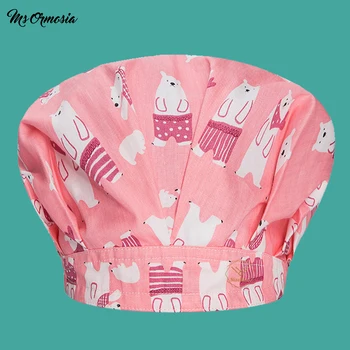 

MSORMOSIA High quality pink bear print men and women 100% cotton home care cap hospital doctor cap nurse cap female beaming hat