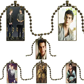 

Maze Runner Thomas Sangster Dylan Brien Glass Cabochon Pendant Necklace Rectangle Fashion Necklace For Men Women Gift