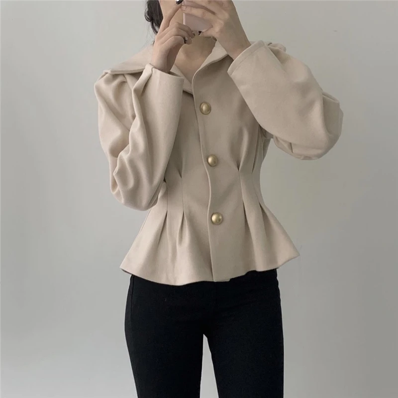

Korean Vintage Women Autumn Winter Coat Long Sleeve Tunic Single Breasted Tunic Slim Elegant Chaqueta Mujer Casual Ladies Jacket