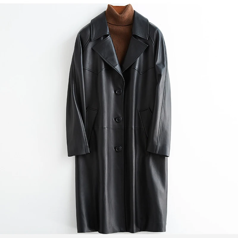 lautaro-spring-autumn-black-oversized-leather-trench-coat-for-women-raglan-sleeve-lapel-loose-casual-stylish-korean-fashion-2022