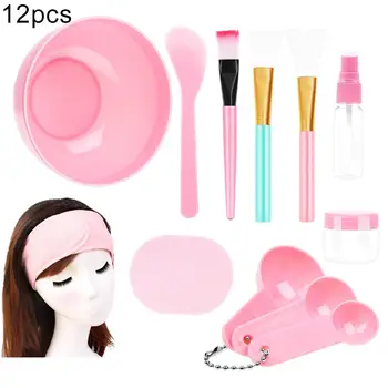 

12Pcs DIY Face Mask Mixing Bowl Brush Spatula Spoon Bottle Hairband Tools Set