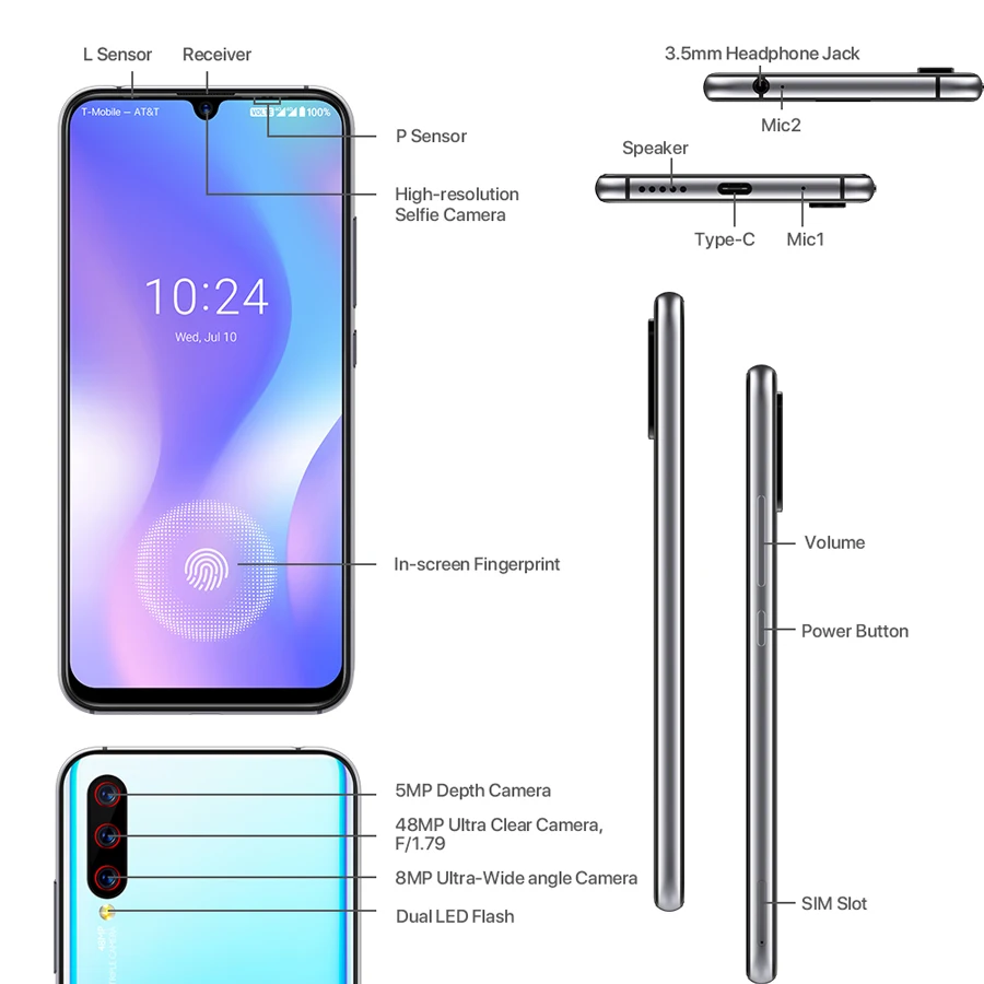 UMIDIGI X экран отпечатков пальцев 6,35 AMOLED дисплей глобальная версия 48MP Тройная задняя камера 128 ГБ 4 ГБ Helio P60 4150 мАч мобильный телефон