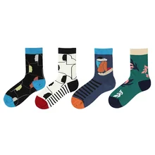Autumn Winter New Style Spell Color Character Cotton Fashion Abstract Famous Painting Socks