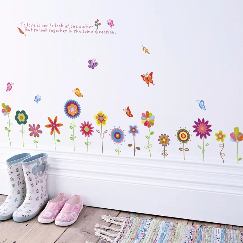 Colorful Flower Bee Butterfly Wall Stickers For Kids Rooms Bedroom Home Decoration Cartoon Wall Decor DIY PVC Mural Art Poster