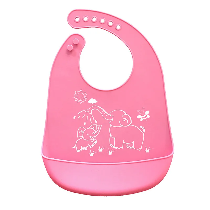 pink bib Регулируемые нагрудники из силикагеля с защелкой, длинные мягкие водонепроницаемые нагрудники с рисунками из мультфильмов для мальчиков и девочек, фартук для кормления детей - Цвет: pink bib