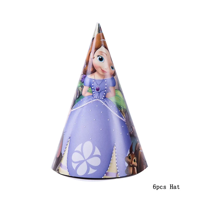 New Disney Sofia Princess Theme Party Disposable Tableware For Decorations Birthday Party Baby Shower Napkin Plate Cup Supplies 6pcs Hat