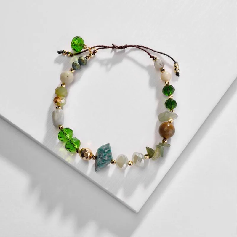 HUIDANG модные ювелирные изделия из натурального камня рок браслет из бисера Регулируемые растягивающиеся женские браслеты - Окраска металла: Green