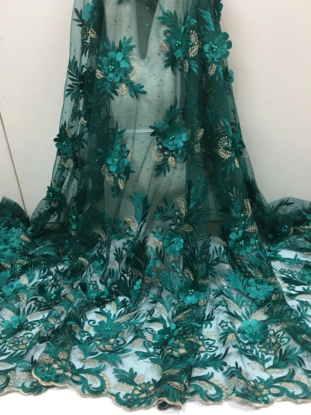 New Style French Net Lace Fabric 3D Flower African Tulle Mesh Lace Fabric High Quality African Lace Fabric