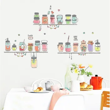 Creative Colored Bottle CanS Family Kitchen Restaurant Wall Sticker PVC Detachable Stickers Kitchen Decor Wall Accessories