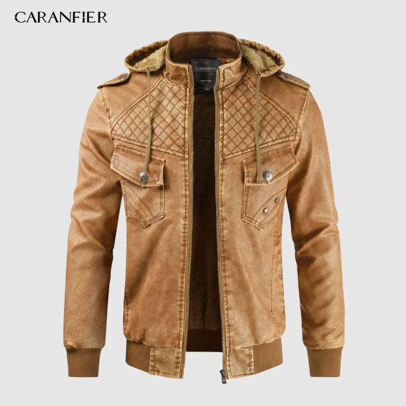 CAMEL CARANFIER мужские Куртки из искусственной кожи ветровка мотоциклетная искусственная кожа пальто мужские шерстяные льняные Качественные куртки с капюшоном новое поступление - Цвет: CAMEL