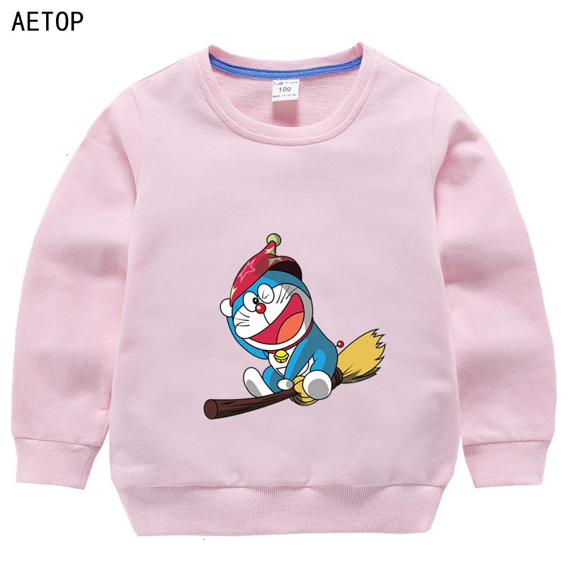Зимняя бархатная Толстовка Doraemon для мальчиков и девочек, Забавные милые детские топы с круглым вырезом и рисунком - Цвет: as picture