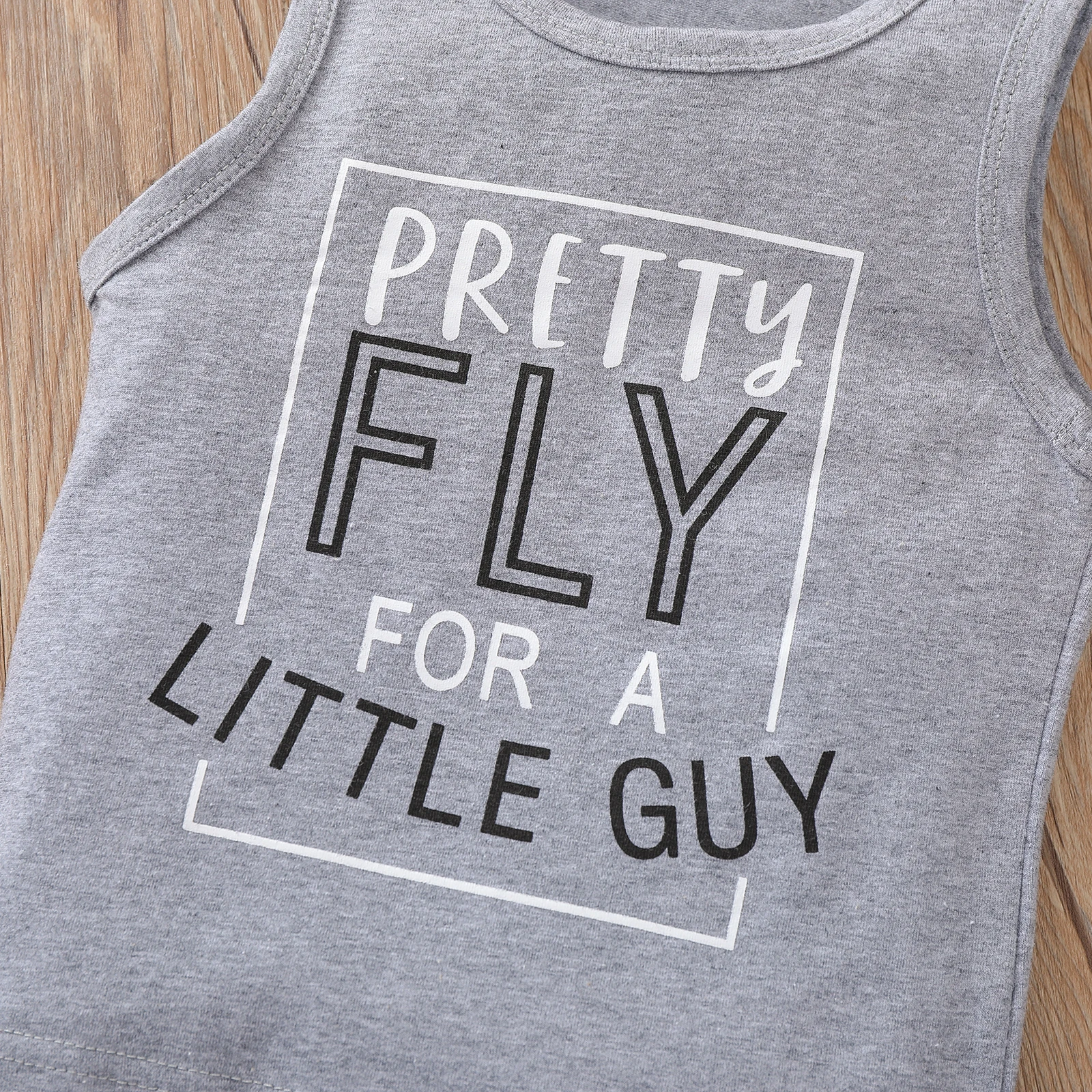 Citgeett Summer Kids Baby Boys Fashion 2-piece Outfit Set Sleeveless Letter Print Tops+Striped Shorts Set Gray Clothes