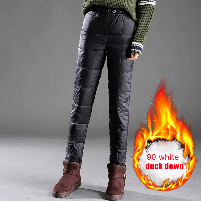

BerylBella Winter Outwear Women Duck Down Pants Casual Black Elastic Waist Warm 4Xl Thick Trousers Pencil Pants Female