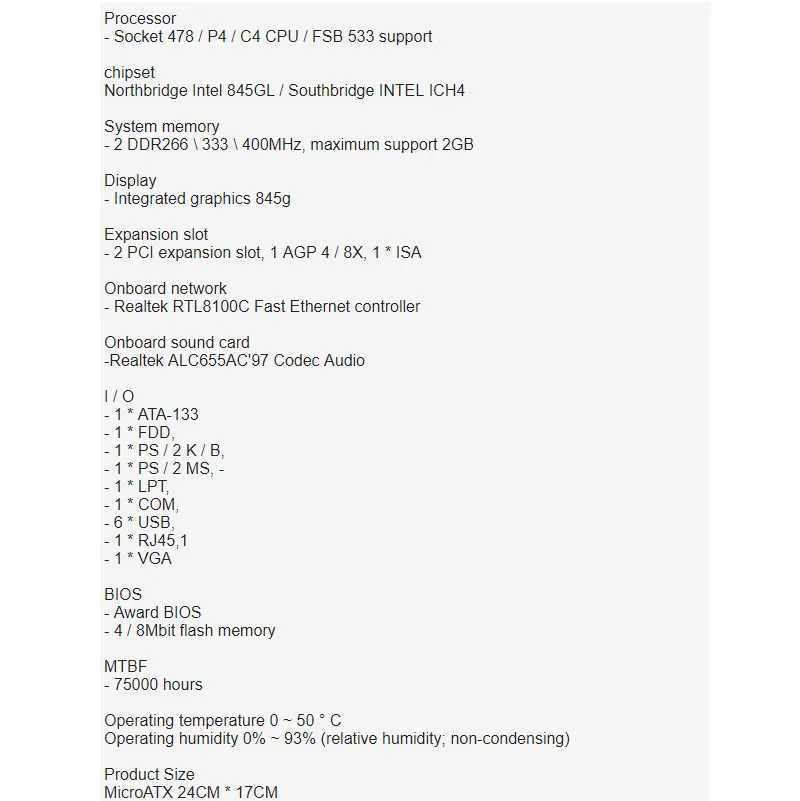 845 845GV 845GL ISA материнская плата PGA478 материнская плата 2PCI VGA LPT ISA слот фрезерного станка Промышленная материнская плата