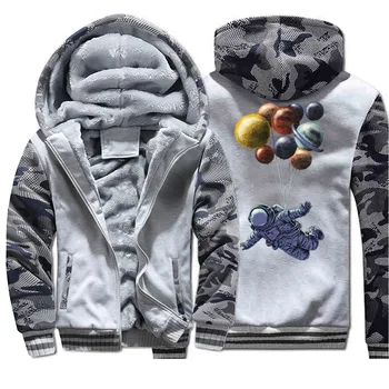 

Men's Hoodies Winter Cartoon Pattern Astronaut Hoodies For Men Full Sleeve Windproof Coats Man Outerwear Clothing