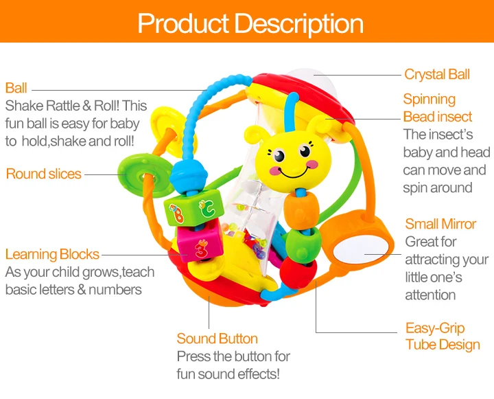 HOLA TOYS 929 Клак и скользящий шар для активного отдыха детские развивающие игрушки-погремушки для малышей захватывающий шар головоломка многофункциональный шар