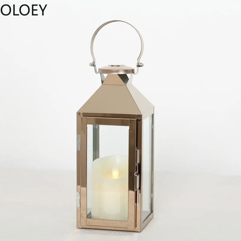 Tall Rose Gold Candle Holders Iron Lantern Candlestick Outdoor Silver Stainless Steel Romantic Wind Lamp Crystal Candelabra 2020 - Image 6