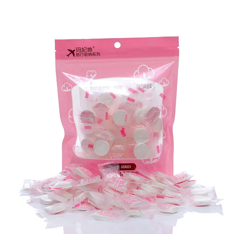 Compressed Cotton Towel 50 Pcs Compressed Wash Towel Travel Disposable Cleansing Towel Non-woven Mesh Wash Cotton