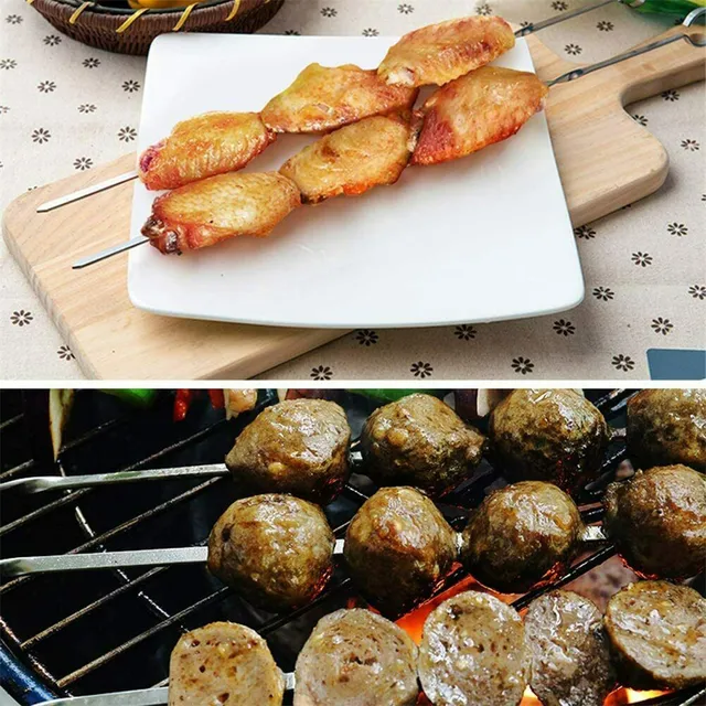 12Db 38 Cm -Es Rozsdamentes Acél Grillező Nyárspálcák Bbq Villák Hosszú Fogantyúk Kabob Nyársa - Image 5