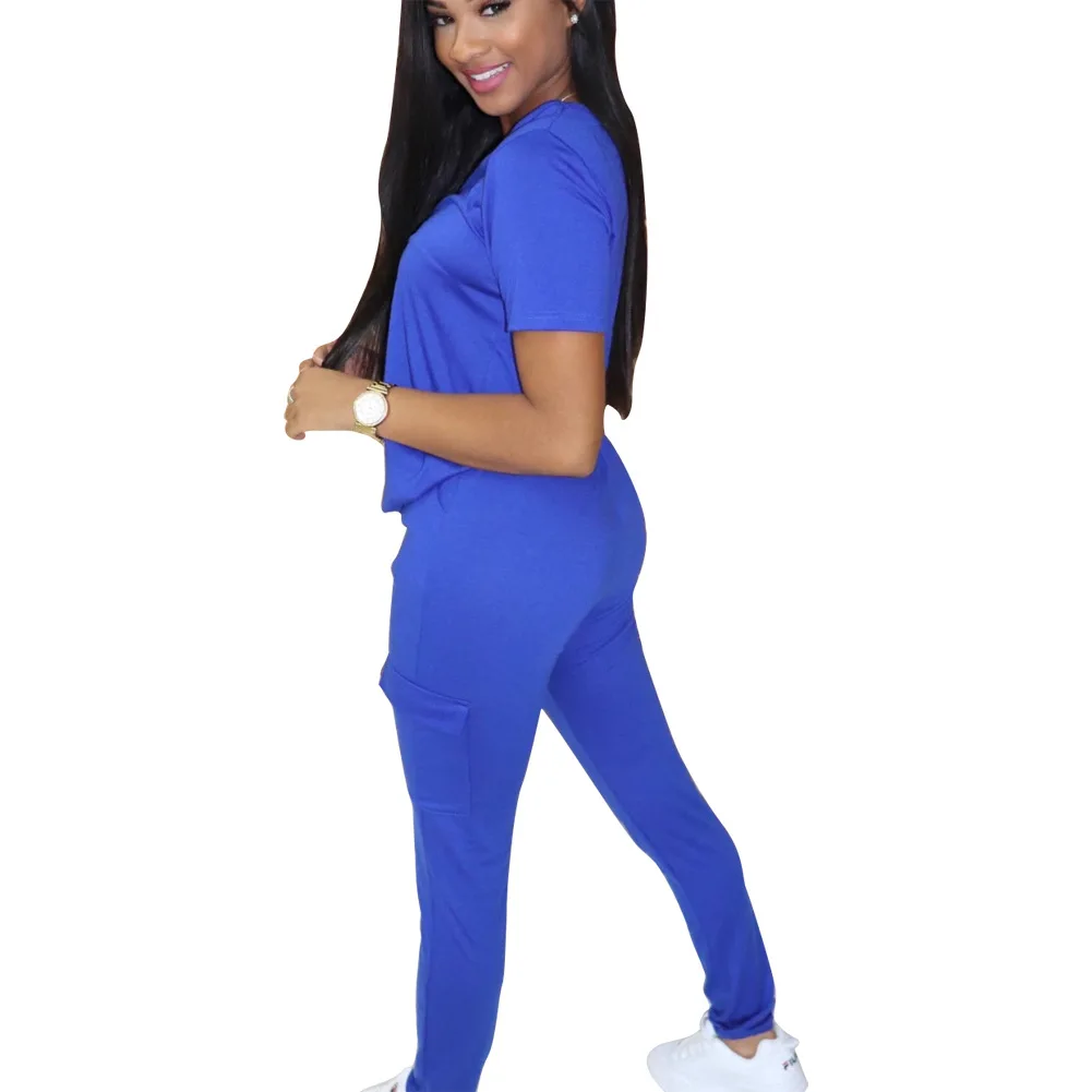 Однотонный комплект с короткими рукавами и брюками из двух предметов женская