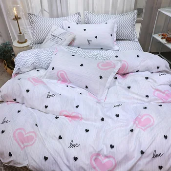 

Black and pink heart shape Bedclothes Bed Sheets pillowcases duvet cover King Queen Full single size