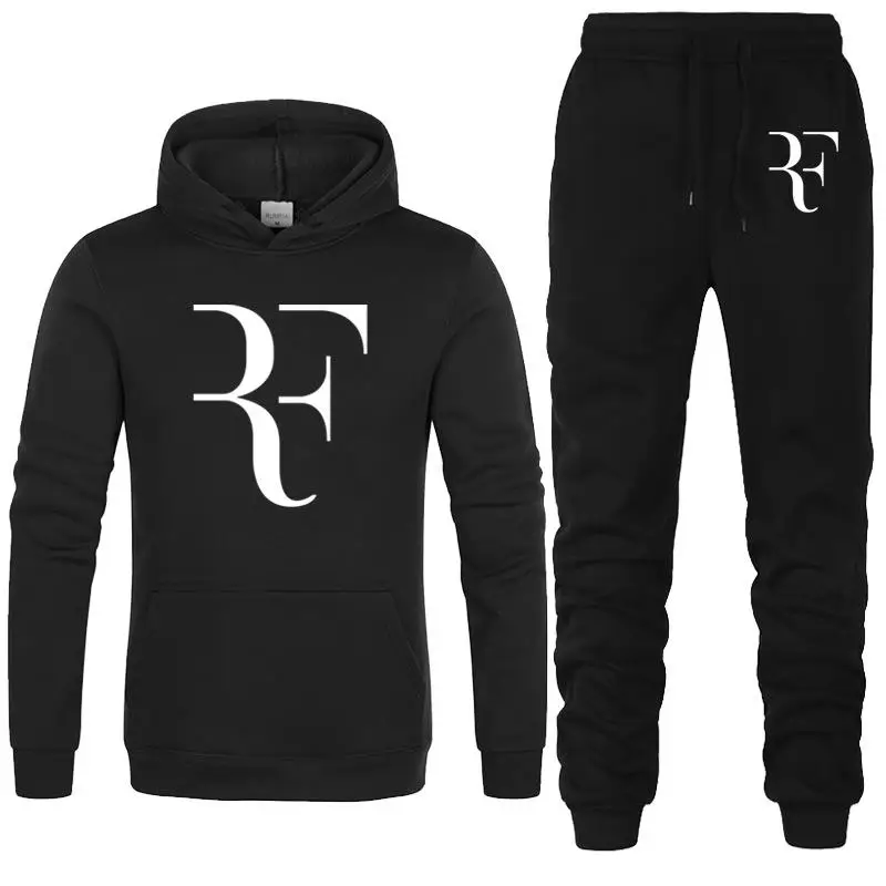 

2 Pieces Tracksuit Fashion Roger Federer RF Print Hoodies+pants Men Casual Hip Hop Mens Hoodie Sweatshirts Man Hoody Clothing