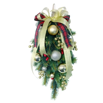 

Christmas Swag Teardrop Door Artificial Pine Needles with Red Berry for Holiday Christmas Wall Hanging Decor