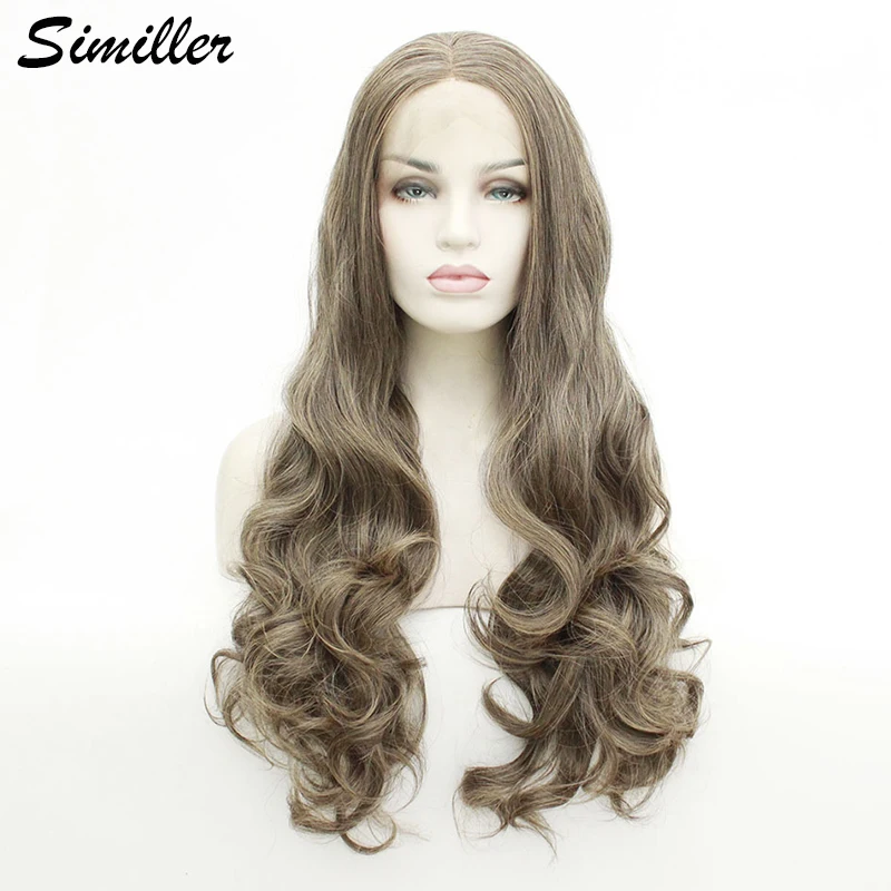 

Similler Long Big Wavy Hair Synthetic Lace Front Wig Middle Part Cosplay Wig Glueless Mixed Brown Wigs for Women
