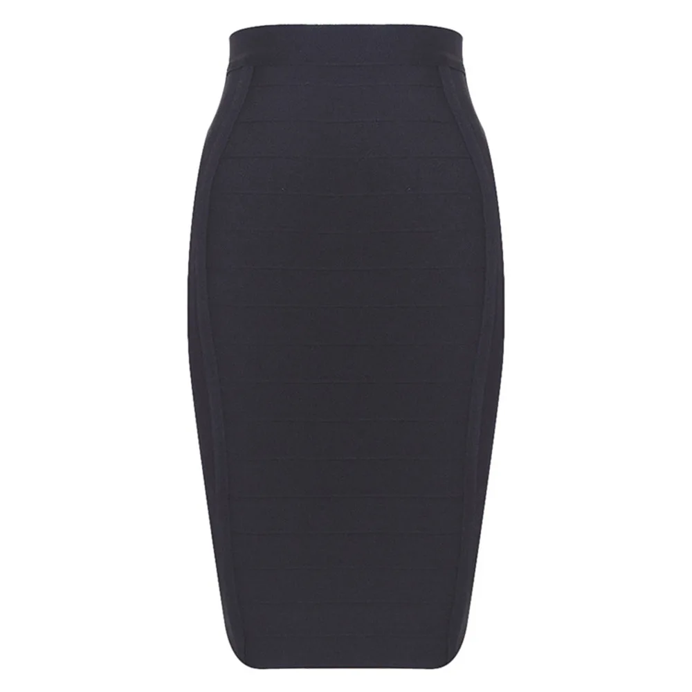 Черный Spring Summer Sexy Pencil Bodycon Skirt Striped Knee-Length Bandage Hip Wear To Work Slim Elastic Fitness Skirts for Ladies - Цвет: Черный
