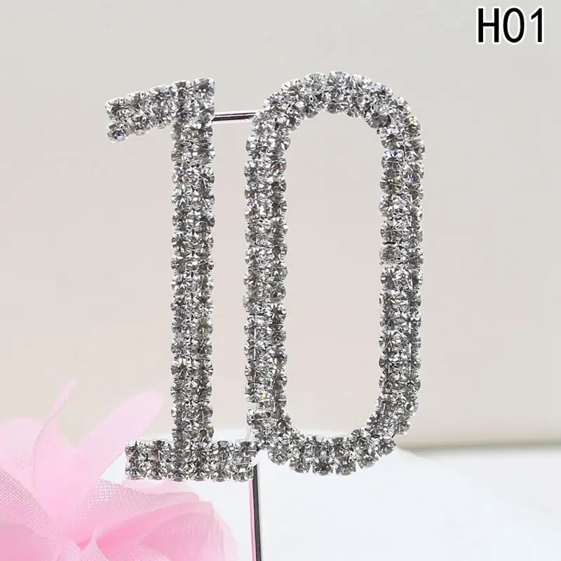 1 pcs High quality Crystal digital cake topper fork Features shiny wedding and Party decor accessories