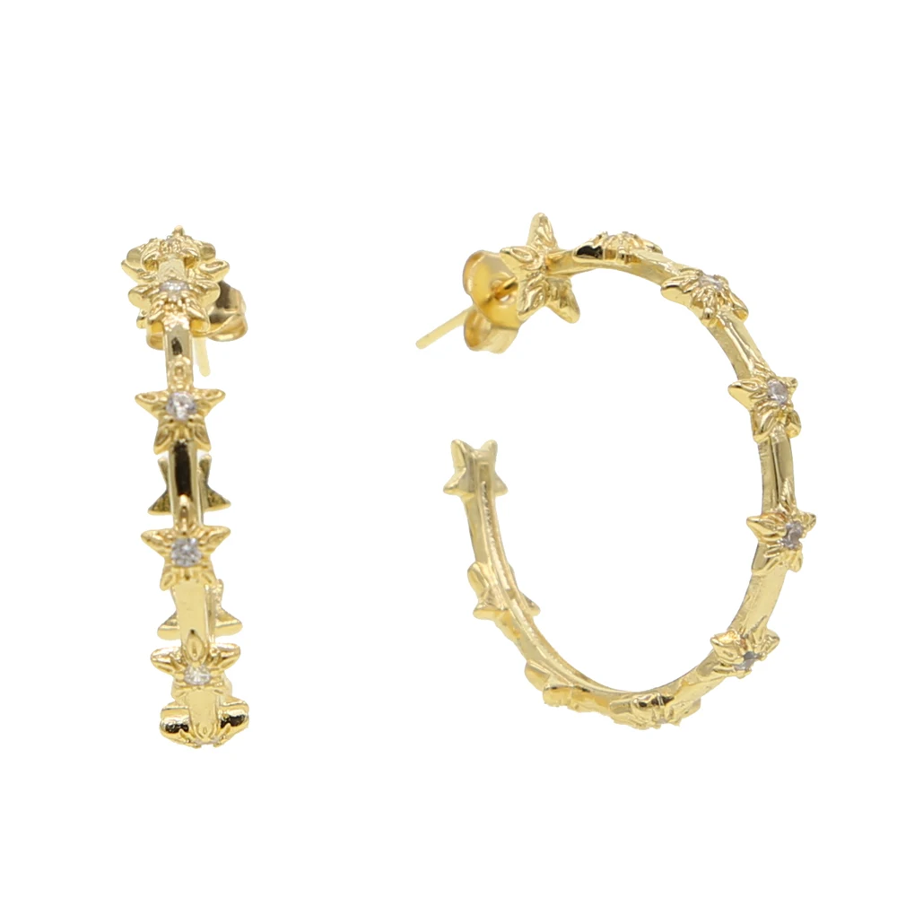 Новейший золотой цвет 26 мм мини Звезда форма круг великолепные ювелирные изделия Радуга Красочные cz мульти пирсинг круглые серьги