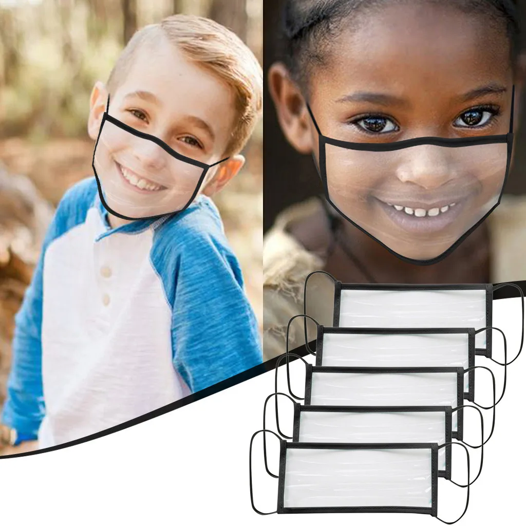 5pcs Clear Face Masks For Child Kids Washable Plastic Mouth With Windows Deaf Mute Talk Chat No Decoration | Тематическая одежда и