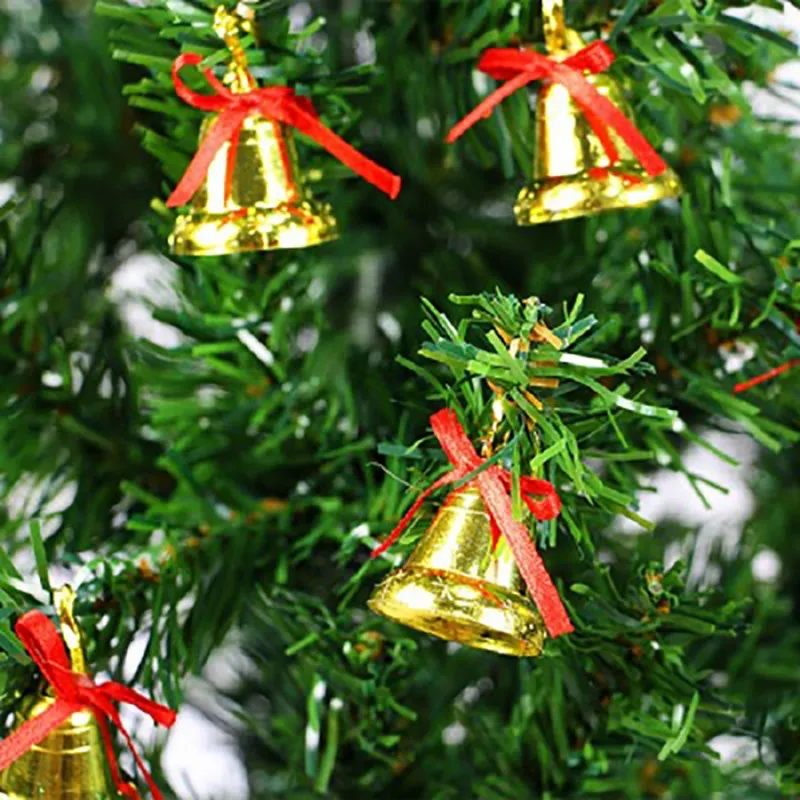 

12pcs/set Christmas 3CM Gold Small Bell Bow Jingle Xmas Tree Pendants Home DIY Ornaments Hanging Decorations
