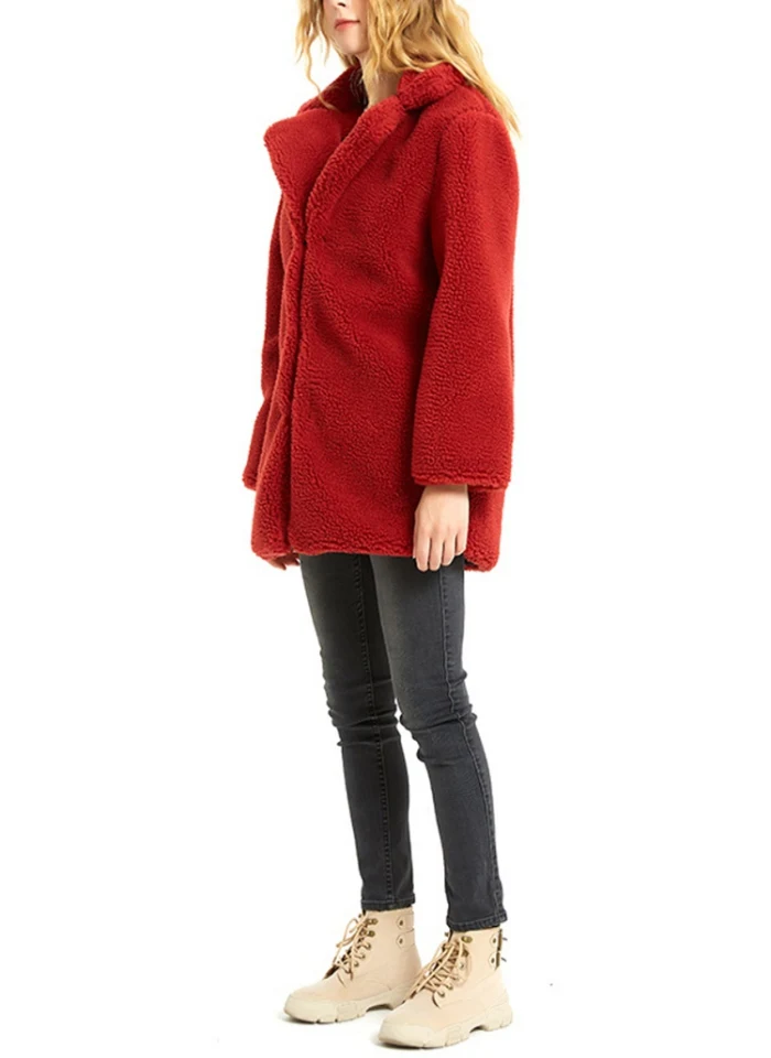 B Fur Coat Women Winter Fashion Casual All-match Solid Faux Fur Lapel Collar Plus Size Loose Long Sleeves Coat Female Jacket
